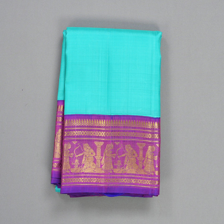 Hayagrivas Handloom Sea Blue Kanjivaram Silk Saree with Purple Border KBF529F8-1