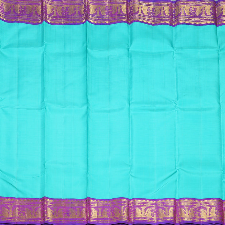 Hayagrivas Handloom Sea Blue Kanjivaram Silk Saree with Purple Border KBF529F8-1