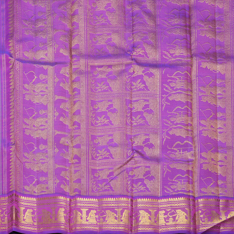 Hayagrivas Handloom Sea Blue Kanjivaram Silk Saree with Purple Border KBF529F8-1