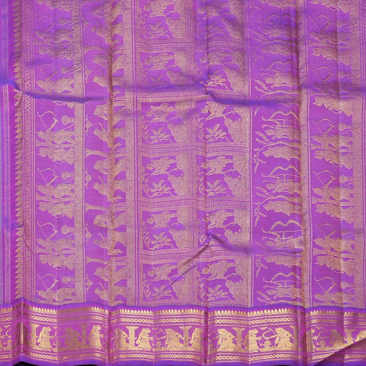 Hayagrivas Handloom Sea Blue Kanjivaram Silk Saree with Purple Border KBF529F8-1