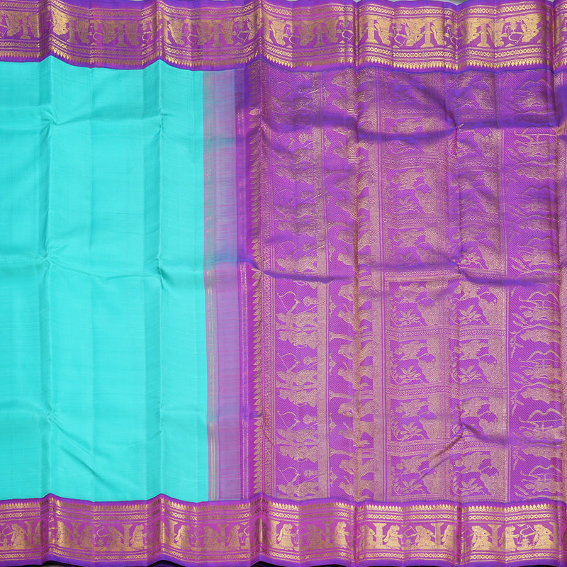 Hayagrivas Handloom Sea Blue Kanjivaram Silk Saree with Purple Border KBF529F8-1