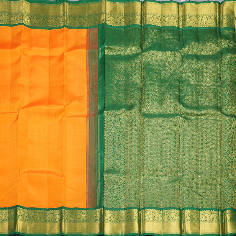 Hayagrivas Handloom Mambazham Orange Kanjivaram Silk Saree with Dark Green Border KBF529F9-1
