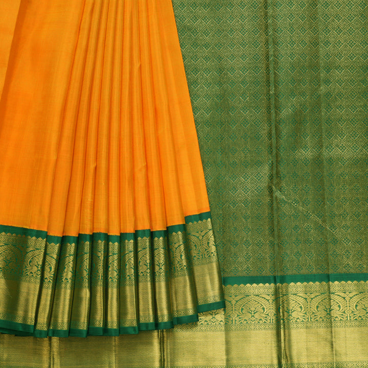 Hayagrivas Handloom Mambazham Orange Kanjivaram Silk Saree with Dark Green Border KBF529F9-1