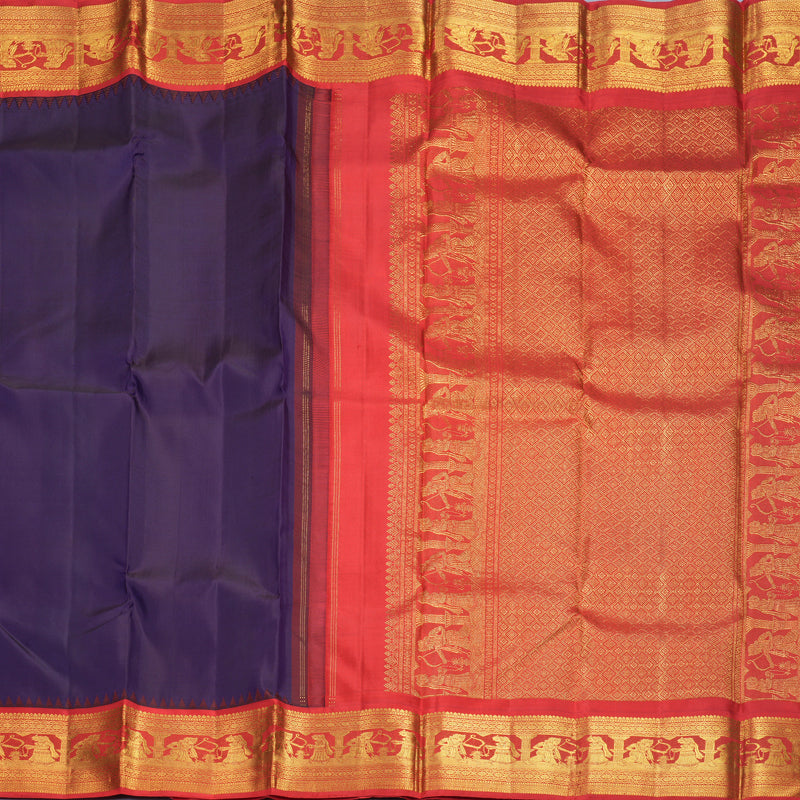 Hayagrivas Handloom Brinjal Purple Kanjivaram Silk Saree with Red Border KBF530F3-1