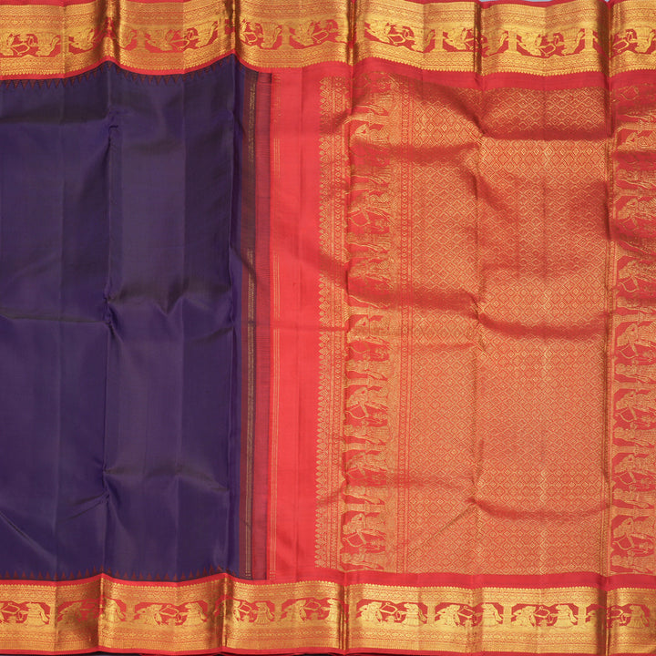 Hayagrivas Handloom Brinjal Purple Kanjivaram Silk Saree with Red Border KBF530F3-1