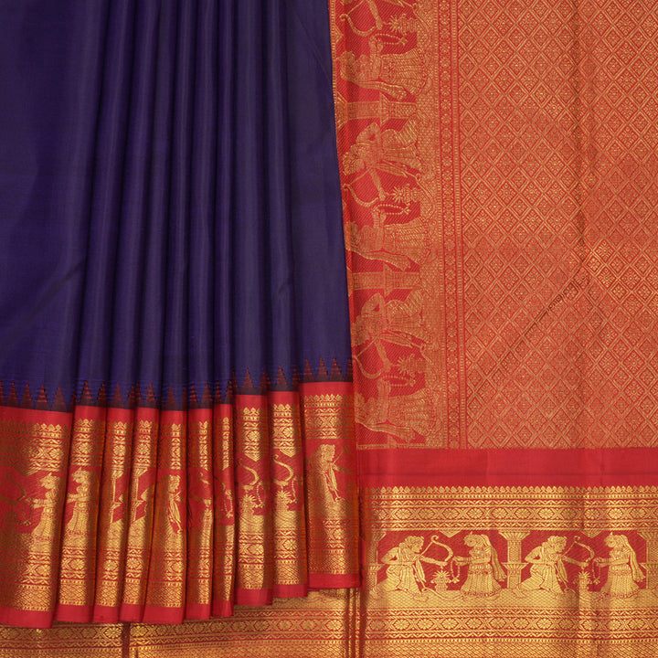 Hayagrivas Handloom Brinjal Purple Kanjivaram Silk Saree with Red Border KBF530F3-1