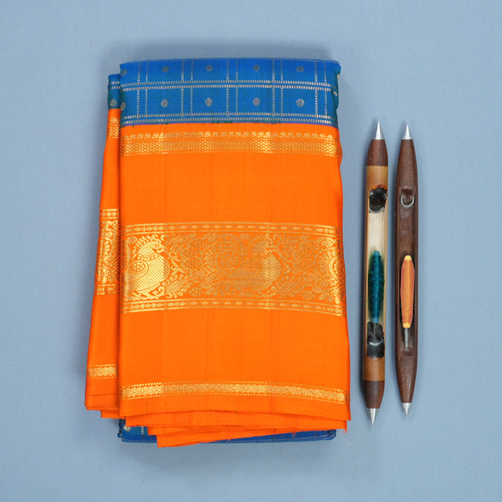 Hayagrivas Handloom Mayilkazhuthu Kanjivaram Silk Saree with Orange Border KBF530F4-1