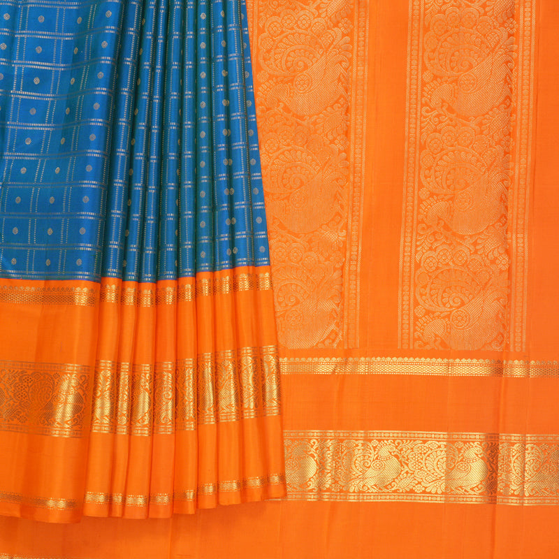 Hayagrivas Handloom Mayilkazhuthu Kanjivaram Silk Saree with Orange Border KBF530F4-1
