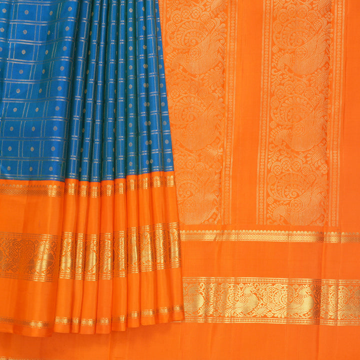 Hayagrivas Handloom Mayilkazhuthu Kanjivaram Silk Saree with Orange Border KBF530F4-1