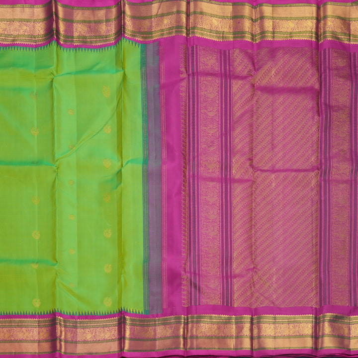 Hayagrivas Handloom Fluorescent Green Kanjivaram Silk Saree with Magenta Border KBF530F5-2