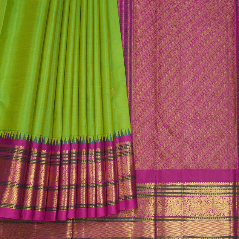 Hayagrivas Handloom Fluorescent Green Kanjivaram Silk Saree with Magenta Border KBF530F5-2