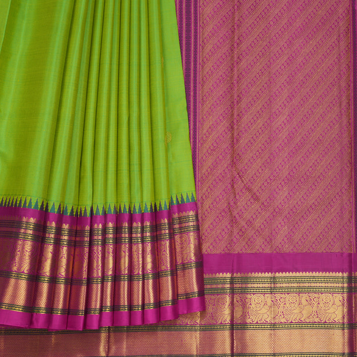 Hayagrivas Handloom Fluorescent Green Kanjivaram Silk Saree with Magenta Border KBF530F5-2