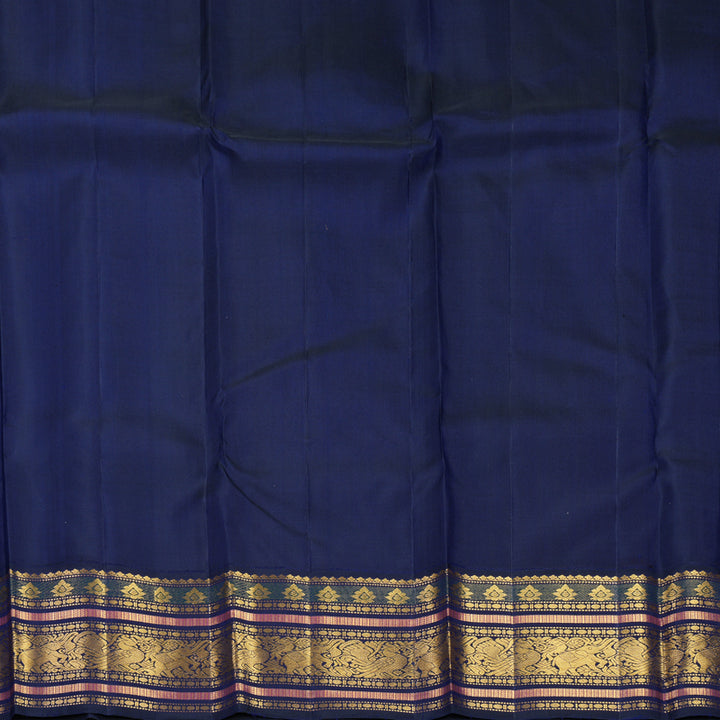Hayagrivas Handloom Orange Kanjivaram Silk Saree with Ink Blue Border KBF530F5-3