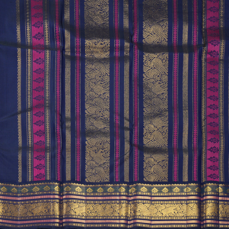 Hayagrivas Handloom Orange Kanjivaram Silk Saree with Ink Blue Border KBF530F5-3
