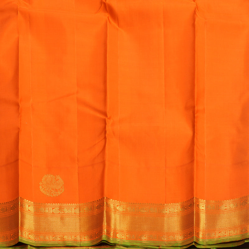 Hayagrivas Handloom Deep Navy Blue Kanjivaram Silk Saree with Orange Border KBF530F6-2