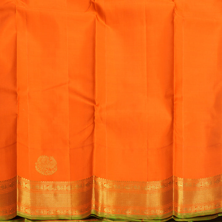Hayagrivas Handloom Deep Navy Blue Kanjivaram Silk Saree with Orange Border KBF530F6-2