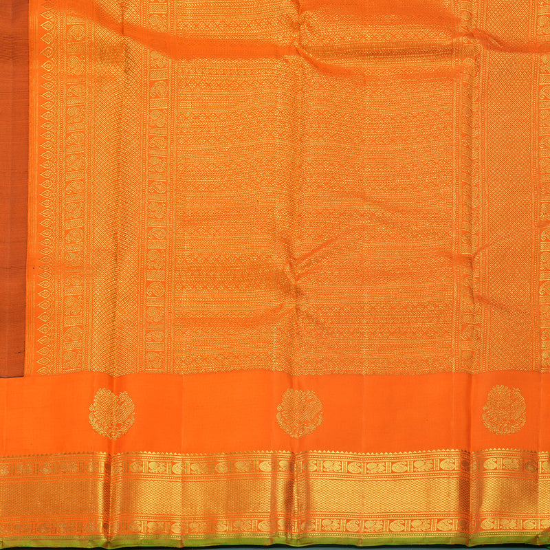 Hayagrivas Handloom Deep Navy Blue Kanjivaram Silk Saree with Orange Border KBF530F6-2