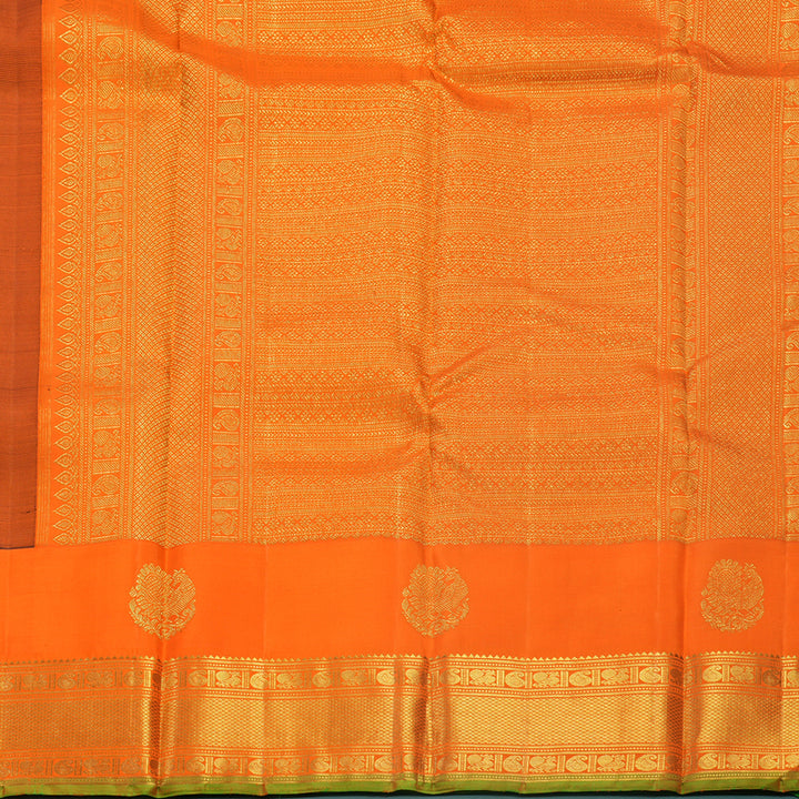 Hayagrivas Handloom Deep Navy Blue Kanjivaram Silk Saree with Orange Border KBF530F6-2