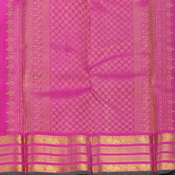 Hayagrivas Handloom Bottle Green Kanjivaram Silk Saree with Rani Pink Border KBF530F7-1