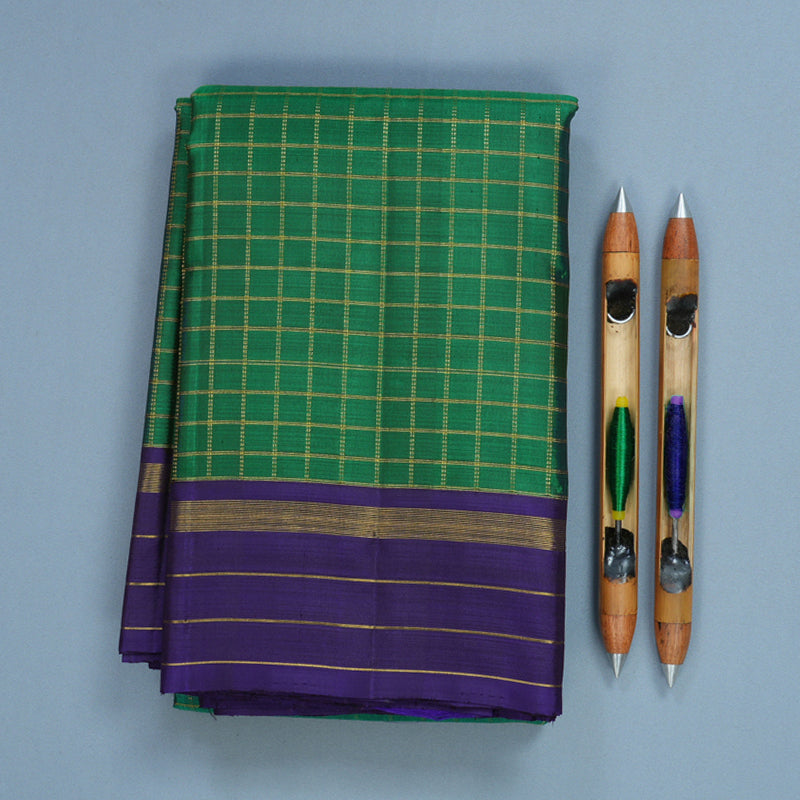 Hayagrivas Handloom Green Kanjivaram Silk Saree with Purple Border KBF531F1-2