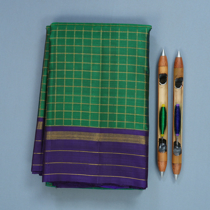 Hayagrivas Handloom Green Kanjivaram Silk Saree with Purple Border KBF531F1-2