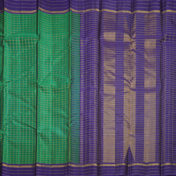 Hayagrivas Handloom Green Kanjivaram Silk Saree with Purple Border KBF531F1-2