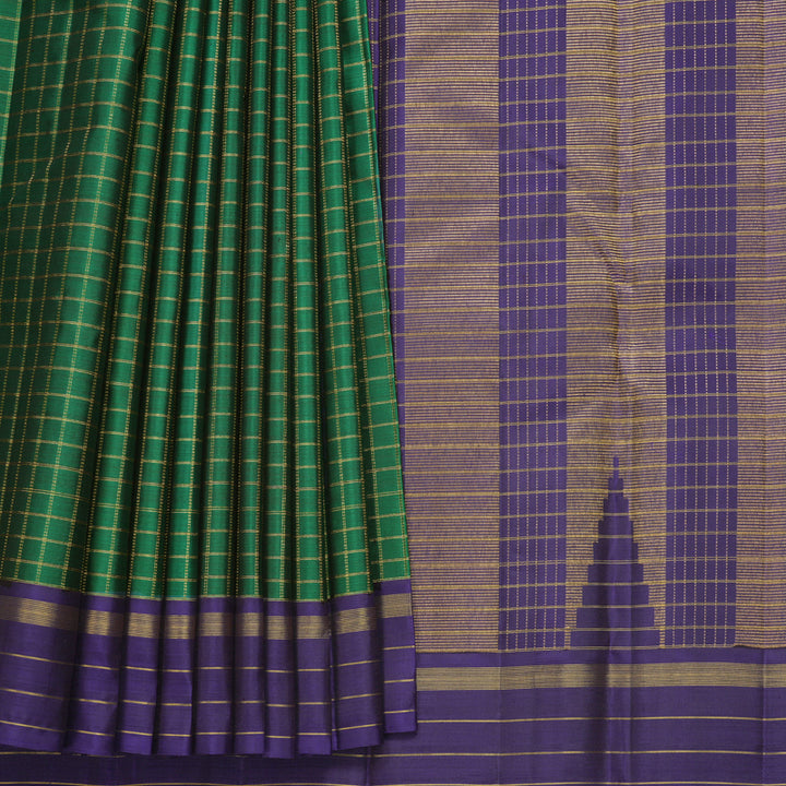 Hayagrivas Handloom Green Kanjivaram Silk Saree with Purple Border KBF531F1-2