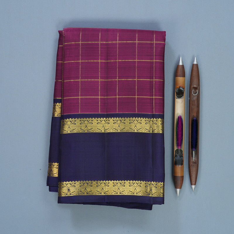 Hayagrivas Handloom Purple Kanjivaram Silk Saree with Dark Blue Border KBF531F3-3