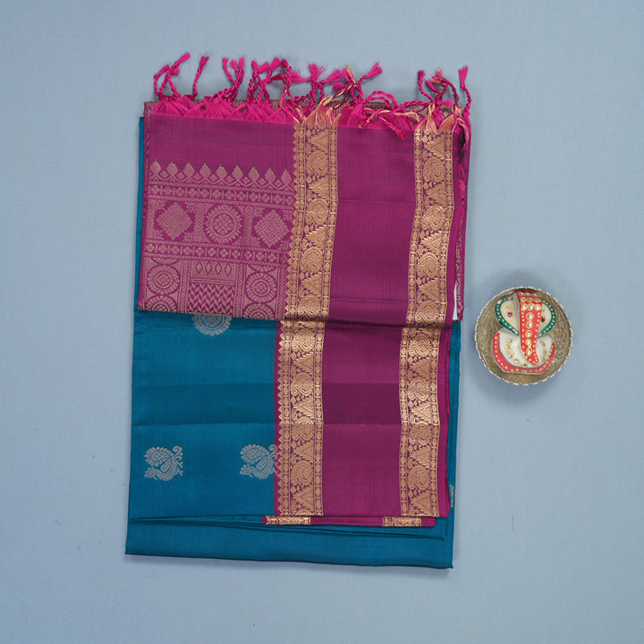 Hayagrivas Peacock Blue Handloom Soft Silk Saree KBF532G4-13