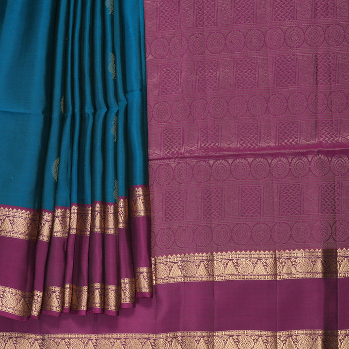 Hayagrivas Peacock Blue Handloom Soft Silk Saree KBF532G4-13