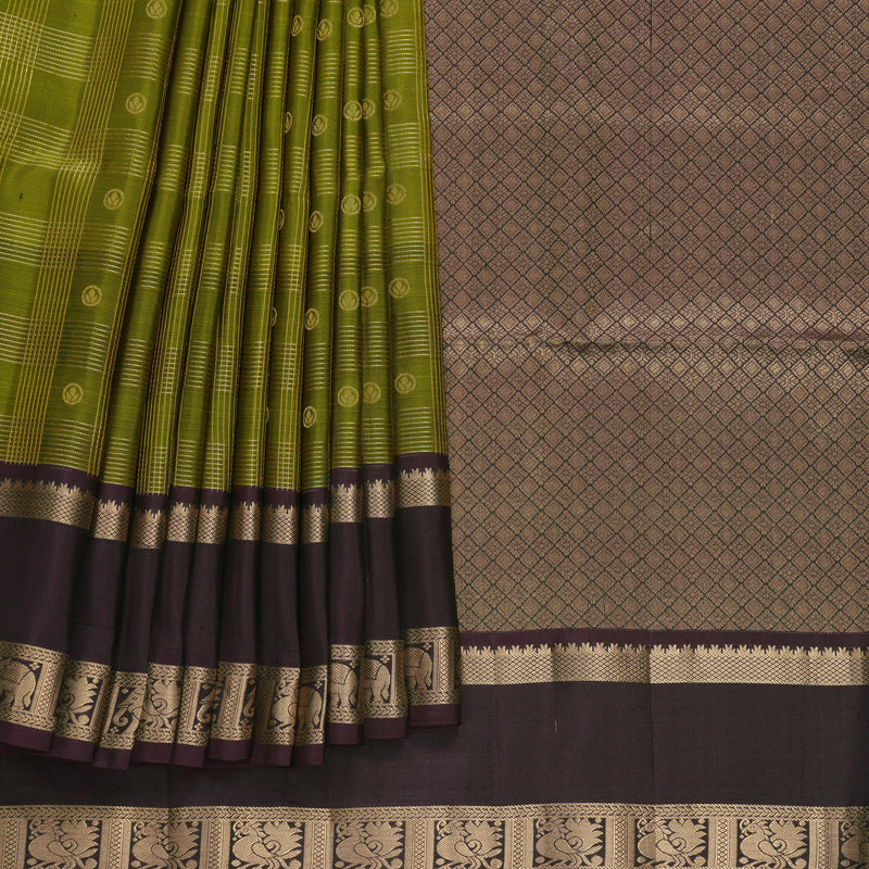 Hayagrivas Olive Green Handloom Soft Silk Saree KBF533G5-1
