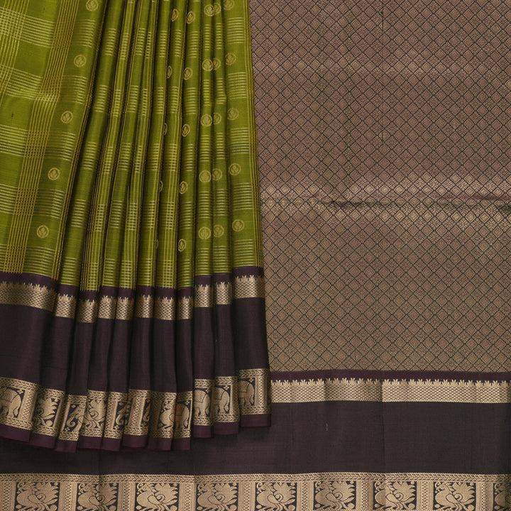 Hayagrivas Olive Green Handloom Soft Silk Saree KBF533G5-1