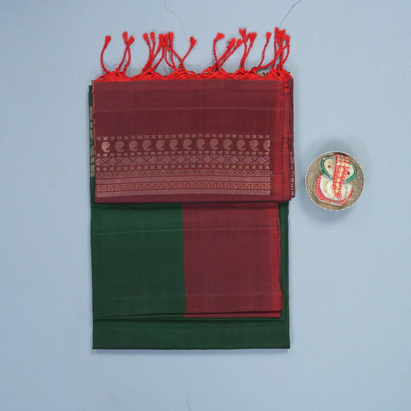 Hayagrivas Bottle Green Handloom Soft Silk Saree KBF535G7-34