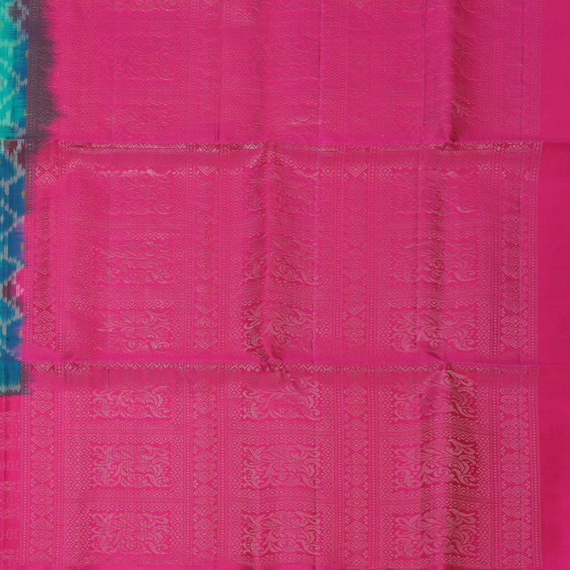 Hayagrivas Teal Blue Handloom Ikkat Soft Silk Saree KBF535G8-1