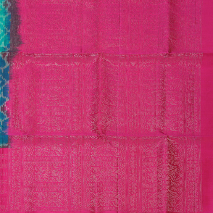 Hayagrivas Teal Blue Handloom Ikkat Soft Silk Saree KBF535G8-1
