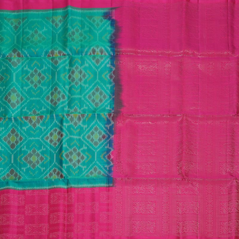 Hayagrivas Teal Blue Handloom Ikkat Soft Silk Saree KBF535G8-1