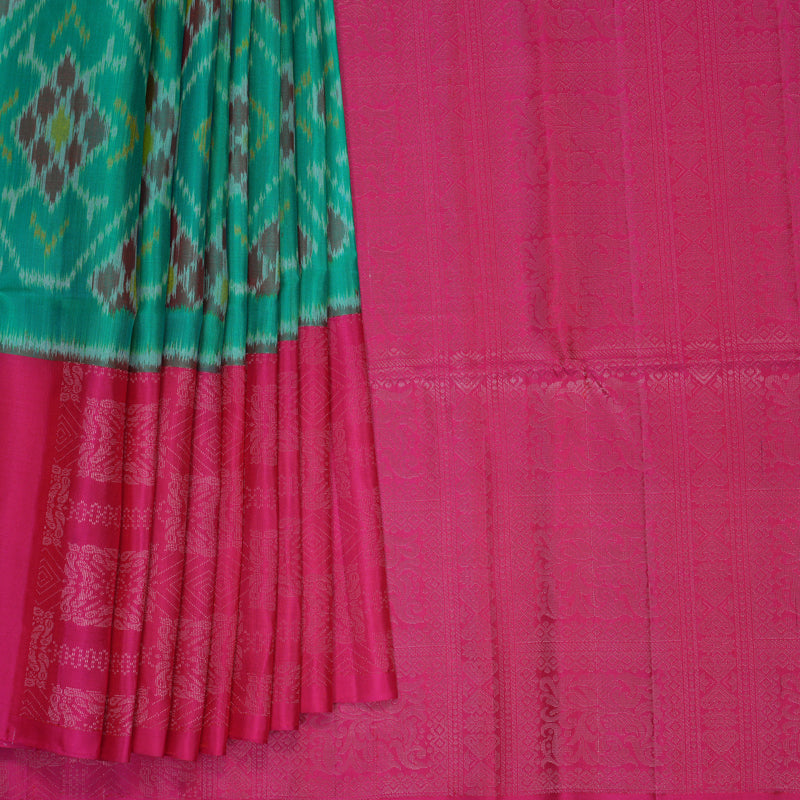 Hayagrivas Teal Blue Handloom Ikkat Soft Silk Saree KBF535G8-1