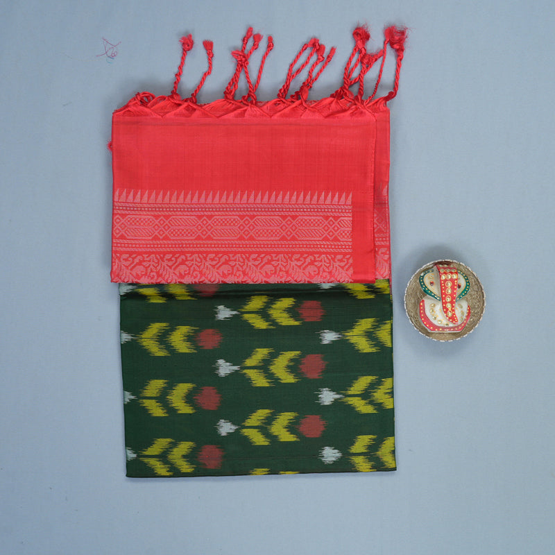 Hayagrivas Bottle Green Handloom Ikkat Soft Silk Saree KBF535G8-4