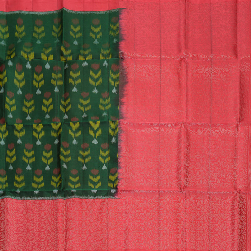Hayagrivas Bottle Green Handloom Ikkat Soft Silk Saree KBF535G8-4