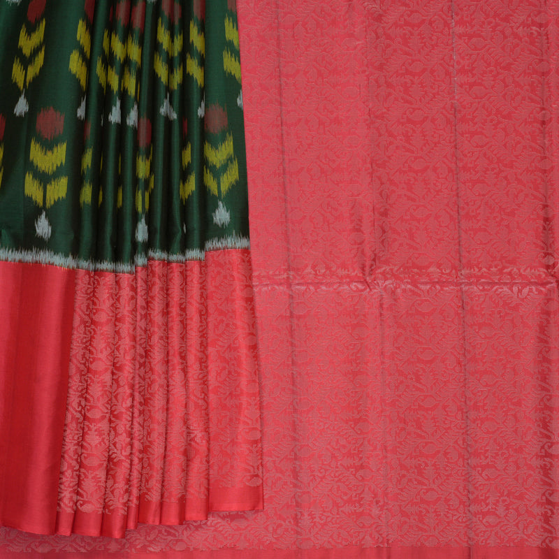 Hayagrivas Bottle Green Handloom Ikkat Soft Silk Saree KBF535G8-4