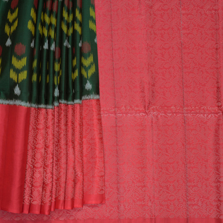 Hayagrivas Bottle Green Handloom Ikkat Soft Silk Saree KBF535G8-4