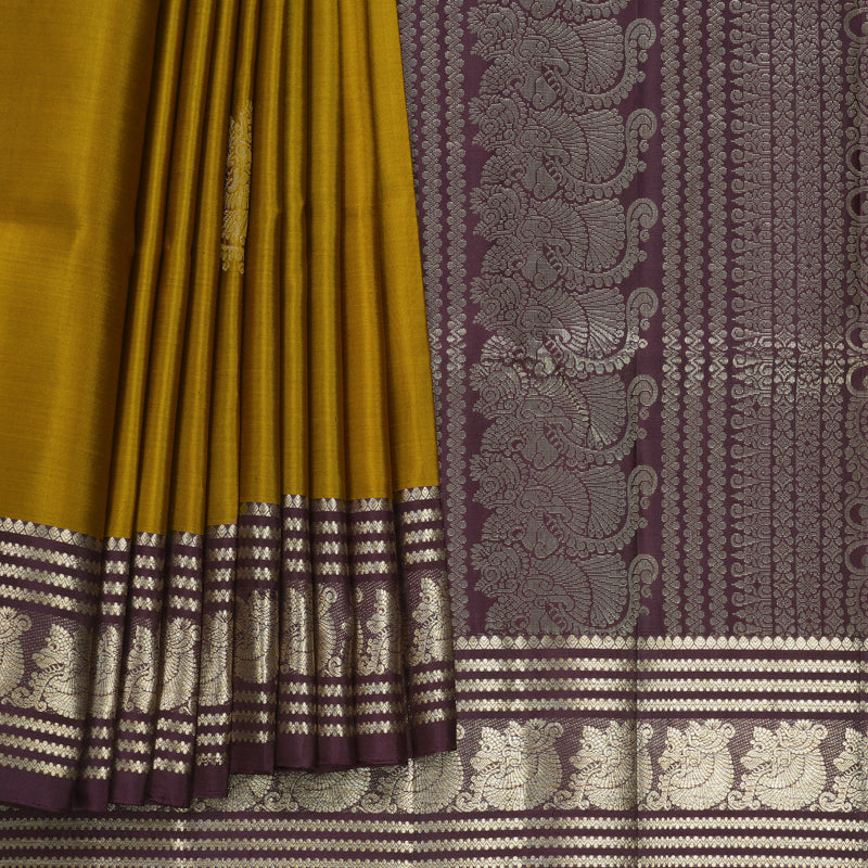 Hayagrivas Honey Mustard Handloom Soft Silk Saree KBF536G1-6