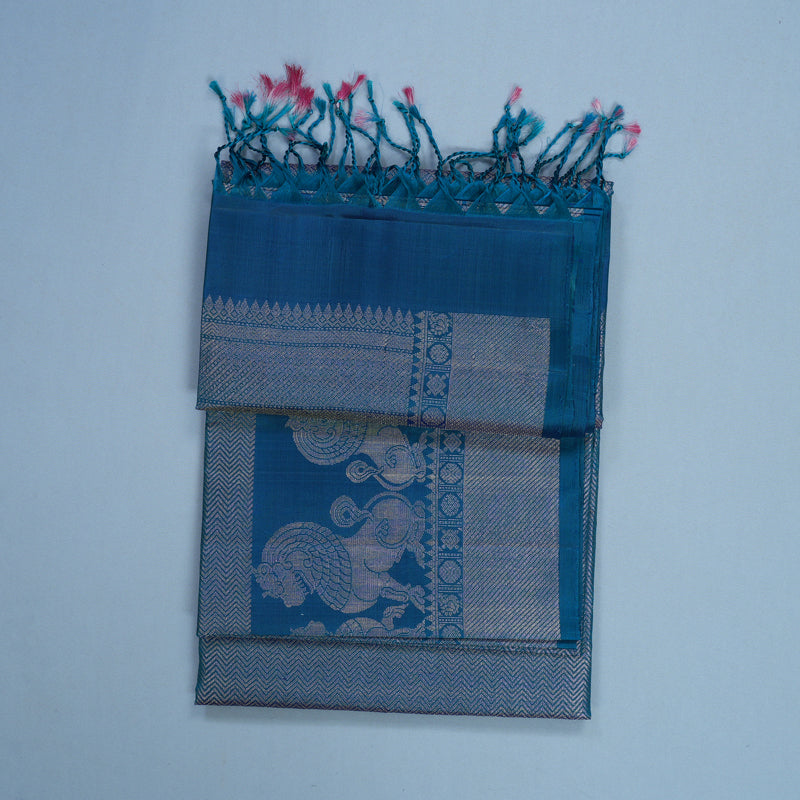 Hayagrivas Peacock Blue Handloom Soft Silk Saree KBF536G2-19