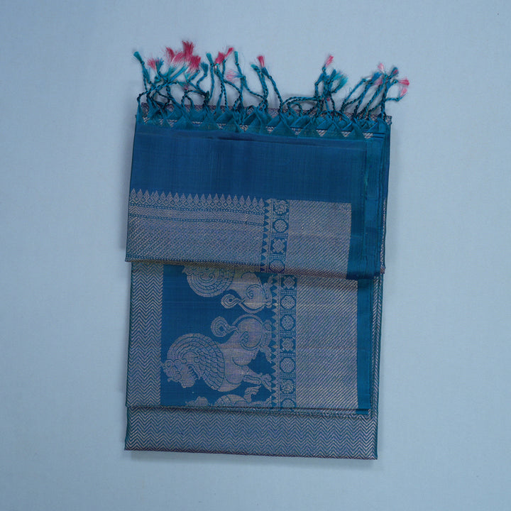 Hayagrivas Peacock Blue Handloom Soft Silk Saree KBF536G2-19