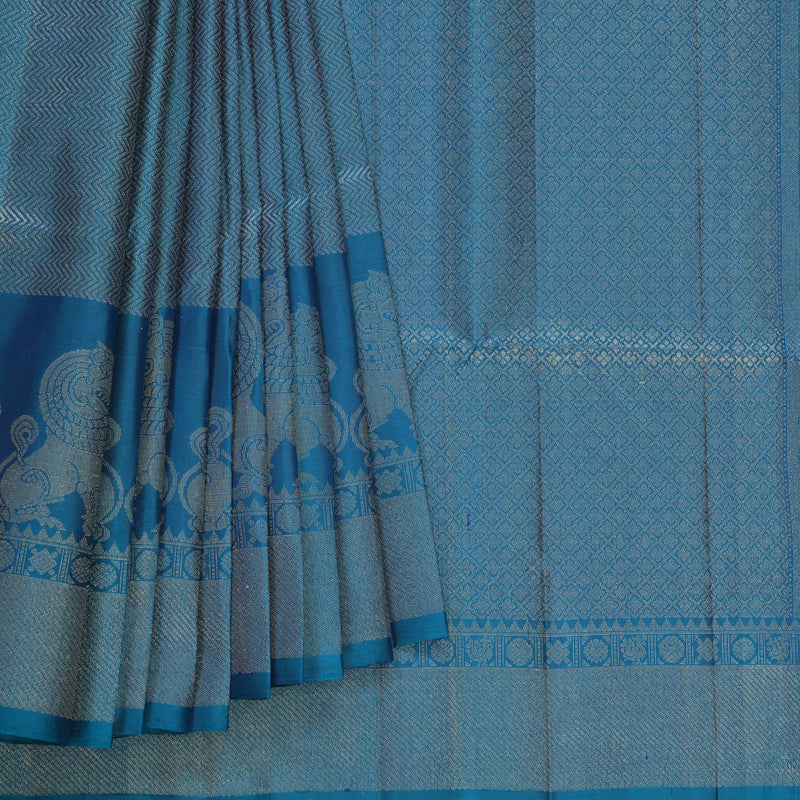 Hayagrivas Peacock Blue Handloom Soft Silk Saree KBF536G2-19