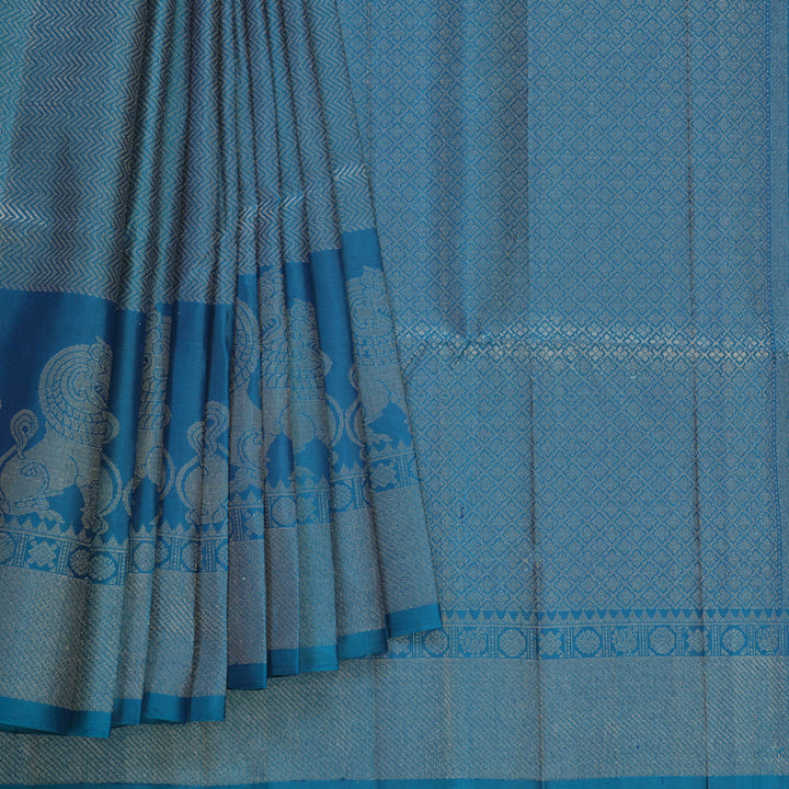 Hayagrivas Peacock Blue Handloom Soft Silk Saree KBF536G2-19