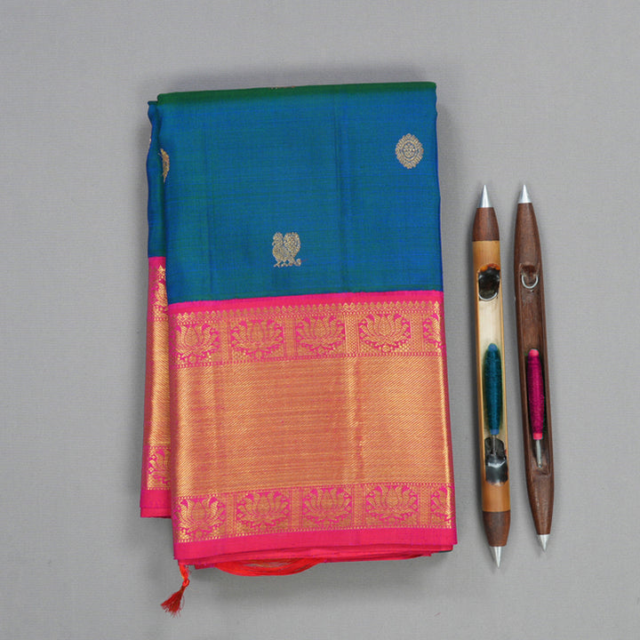 Hayagrivas Handloom Mayilkazhuthu Kanjivaram Silk Saree with Pink Border KBF537G2-1