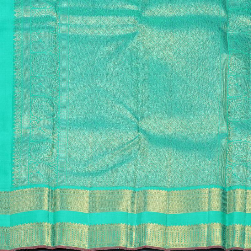 Hayagrivas Handloom Parrot Green Kanjivaram Silk Saree with Sea Green Border KBF537G3-1