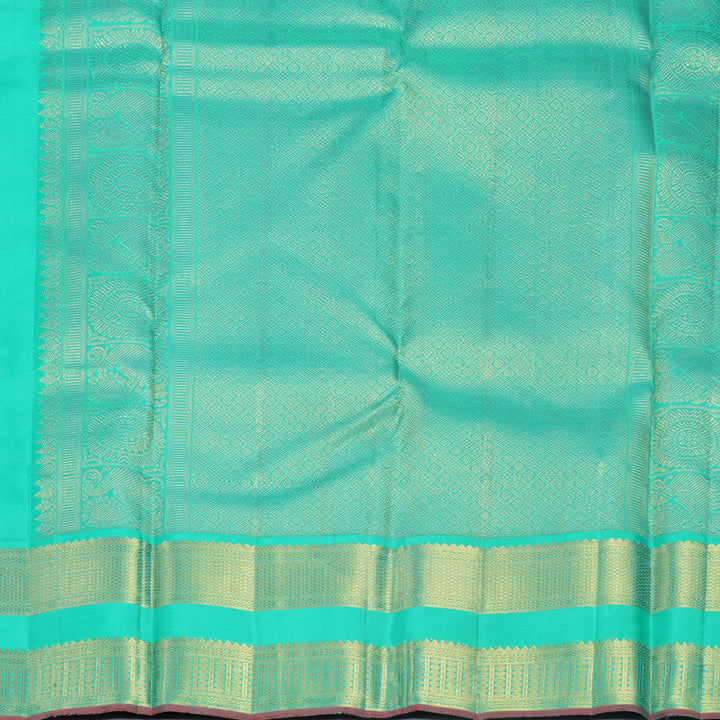 Hayagrivas Handloom Parrot Green Kanjivaram Silk Saree with Sea Green Border KBF537G3-1