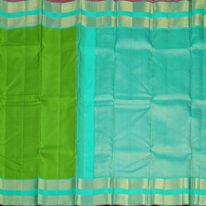 Hayagrivas Handloom Parrot Green Kanjivaram Silk Saree with Sea Green Border KBF537G3-1
